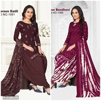 Elegant Crepe Printed Dress Material With Dupatta For Women Pack Of 2