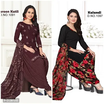 Elegant Crepe Printed Dress Material With Dupatta For Women Pack Of 2