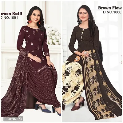 Elegant Crepe Printed Dress Material With Dupatta For Women Pack Of 2