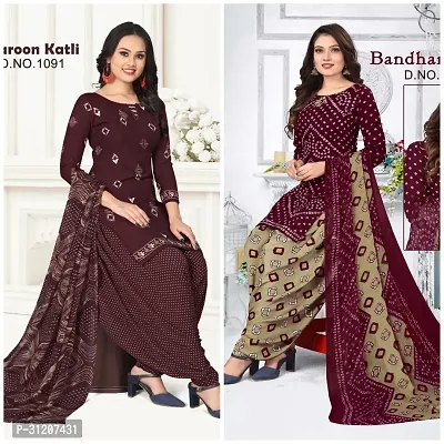 Elegant Crepe Printed Dress Material With Dupatta For Women Pack Of 2