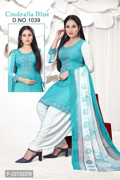 Elegant Blue Crepe  Dress Material with Dupatta For Women-thumb0