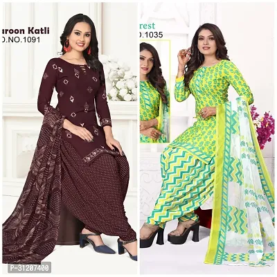 Elegant Crepe Printed Dress Material With Dupatta For Women Pack Of 2