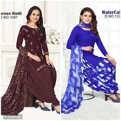 Elegant Crepe Printed Dress Material With Dupatta For Women Pack Of 2-thumb0