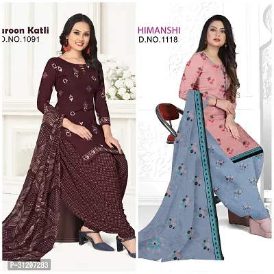 Elegant Crepe Printed Dress Material With Dupatta For Women Pack Of 2-thumb0