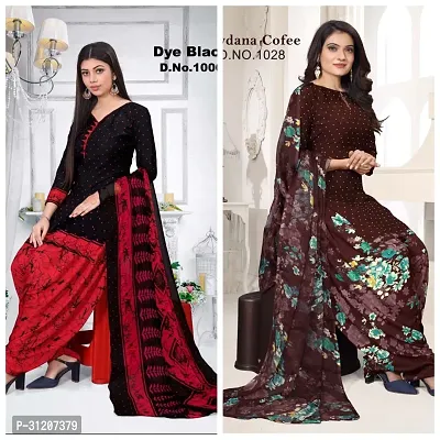 Elegant Crepe Printed Dress Material With Dupatta For Women Pack Of 2-thumb0