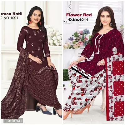 Elegant Crepe Printed Dress Material With Dupatta For Women Pack Of 2