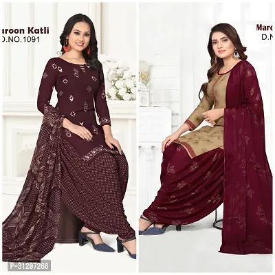 Elegant Crepe Printed Dress Material With Dupatta For Women Pack Of 2