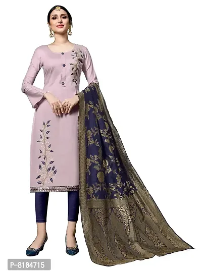 DnVeens Women's Cotton Embroidered Unstitched Dress Material with Dupatta - MDSULTANA7301; Purple and Blue ; Free size