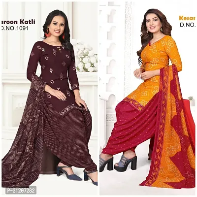 Elegant Crepe Printed Dress Material With Dupatta For Women Pack Of 2-thumb0