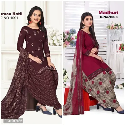 Elegant Crepe Printed Dress Material With Dupatta For Women Pack Of 2