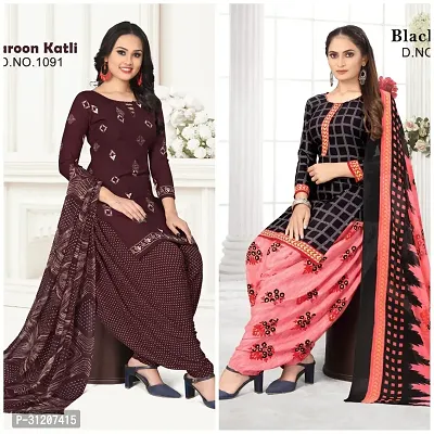 Elegant Crepe Printed Dress Material With Dupatta For Women Pack Of 2