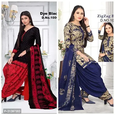 Elegant Crepe Printed Dress Material With Dupatta For Women Pack Of 2