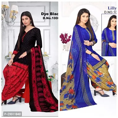 Elegant Multicoloured Crepe Printed Dress Material with Dupatta For Women Pack Of 2