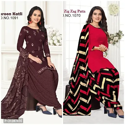 Elegant Crepe Printed Dress Material With Dupatta For Women Pack Of 2