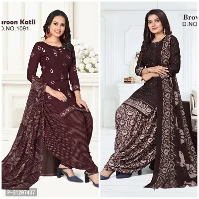 Elegant Crepe Printed Dress Material With Dupatta For Women Pack Of 2