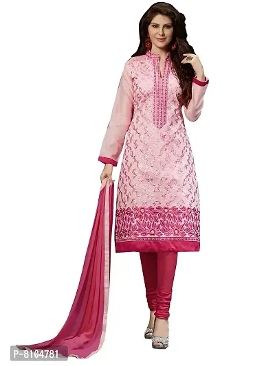 DnVeens Women Chanderi Embroidery Unstitched Salwar Kameez Dress Material (SAHIDA09, Pink, Unstitched)-thumb0