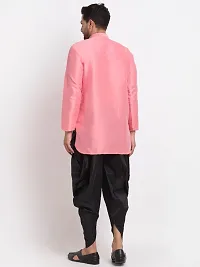 Men Dupion Silk Regular Fit Ethnic Dhoti Kurta Set  (Pink and Black)-thumb1