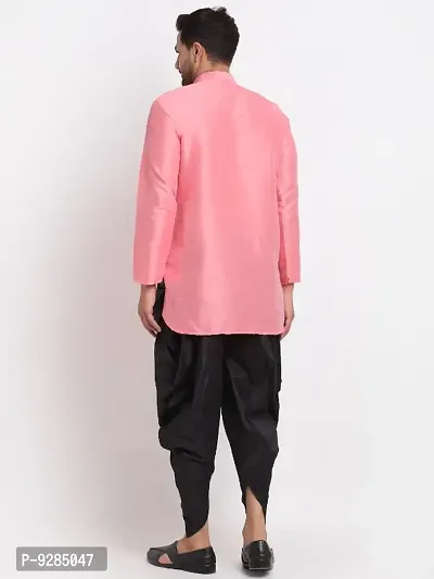 Men Dupion Silk Regular Fit Ethnic Dhoti Kurta Set  (Pink and Black)-thumb2