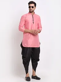 Men Dupion Silk Regular Fit Ethnic Dhoti Kurta Set  (Pink and Black)-thumb2