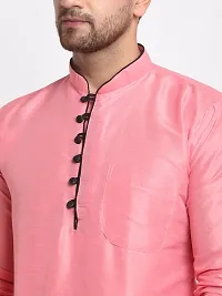 Men Dupion Silk Regular Fit Ethnic Dhoti Kurta Set  (Pink and Black)-thumb3