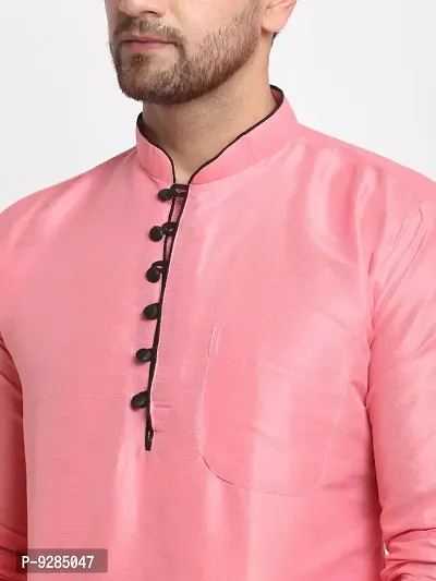 Men Dupion Silk Regular Fit Ethnic Dhoti Kurta Set  (Pink and Black)-thumb4