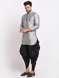 Men Dupion Silk Regular Fit Ethnic Dhoti Kurta Set  (Silver and Black)-thumb2