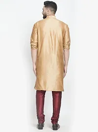 Dupion Silk Regular Fit Kurta Pajama Set for Men (Copper and Maroon)-thumb1
