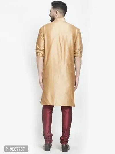 Dupion Silk Regular Fit Kurta Pajama Set for Men (Copper and Maroon)-thumb2