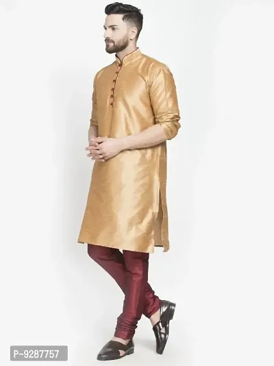 Dupion Silk Regular Fit Kurta Pajama Set for Men (Copper and Maroon)-thumb3