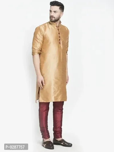 Dupion Silk Regular Fit Kurta Pajama Set for Men (Copper and Maroon)-thumb5