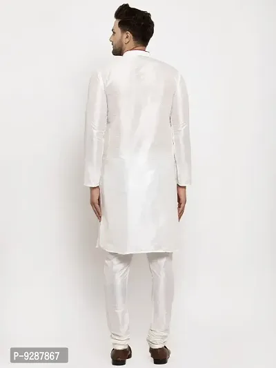 Dupion Silk Regular Fit Kurta Pajama Set for Men (White)-thumb2