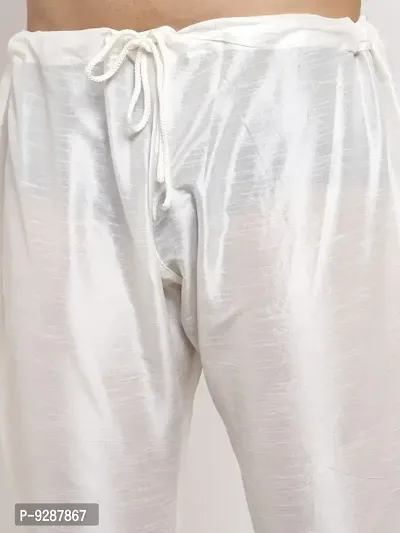 Dupion Silk Regular Fit Kurta Pajama Set for Men (White)-thumb4