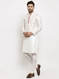 Dupion Silk Regular Fit Kurta Pajama Set for Men (White)-thumb4