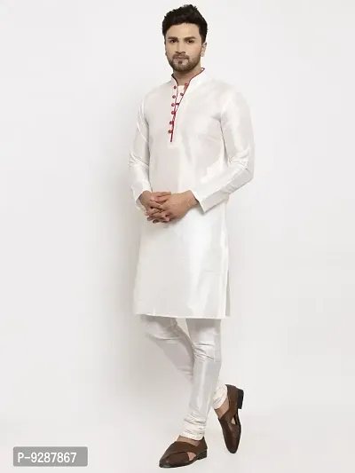 Dupion Silk Regular Fit Kurta Pajama Set for Men (White)-thumb5
