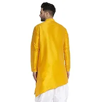 Mens Dupion Regular Fit Knee Length Trail Cut Kurta (Yellow)-thumb1