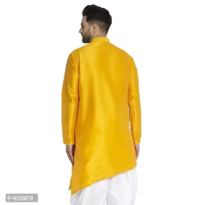 Mens Dupion Regular Fit Knee Length Trail Cut Kurta (Yellow)-thumb2