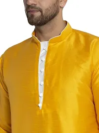 Mens Dupion Regular Fit Knee Length Trail Cut Kurta (Yellow)-thumb2