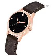 Girls Latest 4 Diamonds Coffee Leather Analog Watch-thumb2