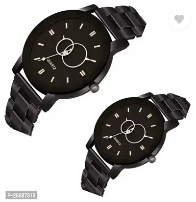 Stylish Black Metal Analog Couple Watches For Men And Women, Pack Of 2-thumb2