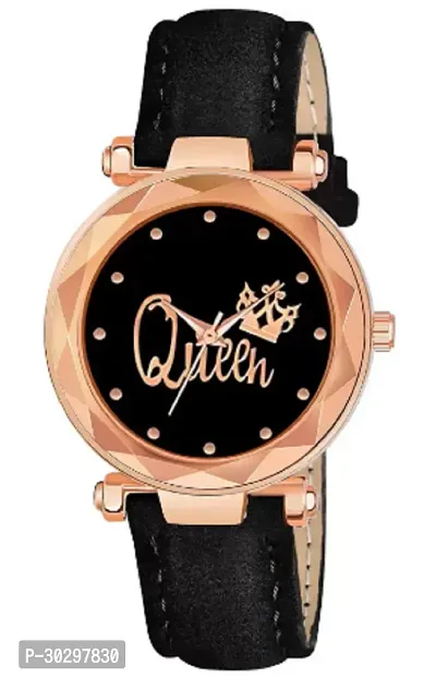 Stylish Black Genuine Leather Analog Watches For Women-thumb0