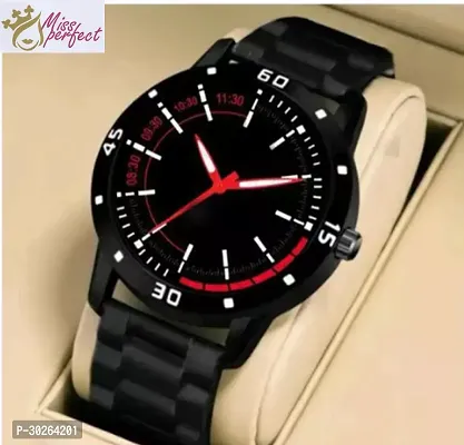 Stylish Black PU Analog Watch For Men-thumb0