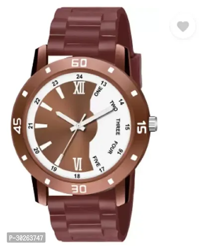 Stylish Brown PU Analog Watch For Men-thumb0