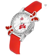 Analog Watch - For Girls Red Dual Flower Dial Red Pu Strap Watch For Girl-thumb1