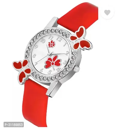 Analog Watch - For Girls Red Dual Flower Dial Red Pu Strap Watch For Girl-thumb2