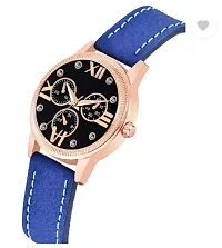 Analog Watch - For Girls Black Dial Blue Leather Strap Watch For Girls-thumb2