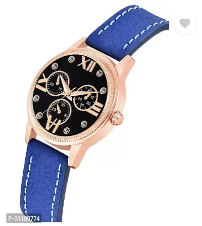 Analog Watch - For Girls Black Dial Blue Leather Strap Watch For Girls-thumb3