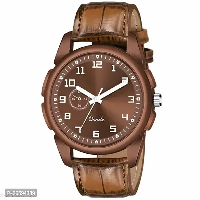Stylish Brown Genuine Leather Analog Watches For Men-thumb0