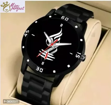 Stylish Black PU Analog Watch For Men-thumb0