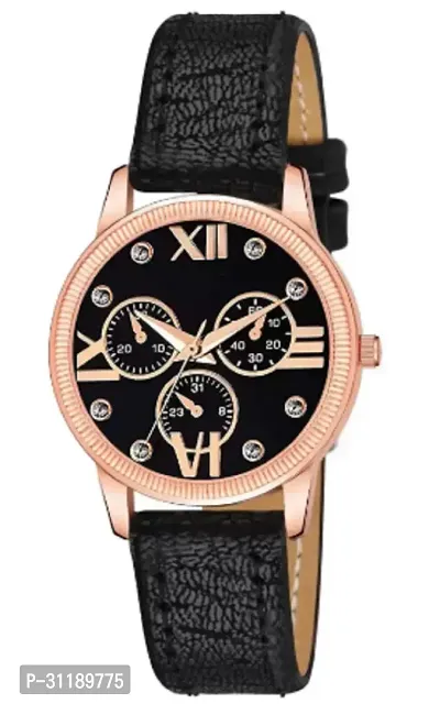 Analog Watch - For Girls Black Dial Black Leather Strap Watch For Girls-thumb0