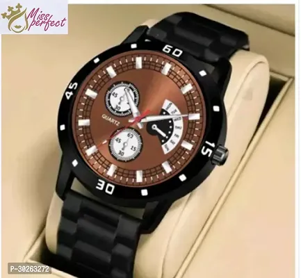 Stylish Black PU Analog Watch For Men-thumb0